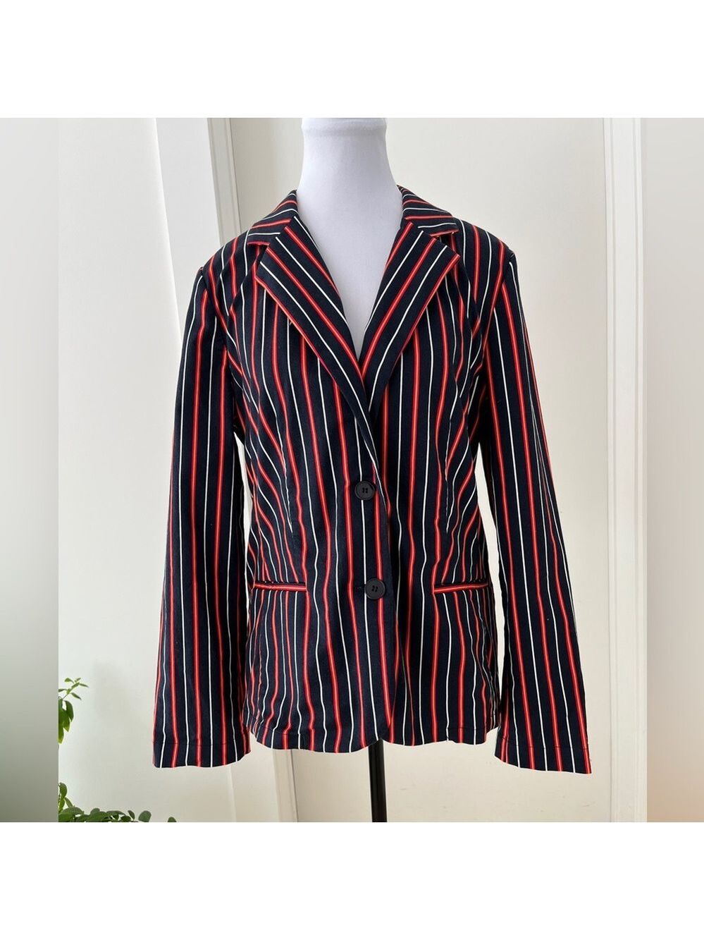 TALBOTS Stretch Striped Unlined Blazer Two Button Notch Lapel Preppy Office